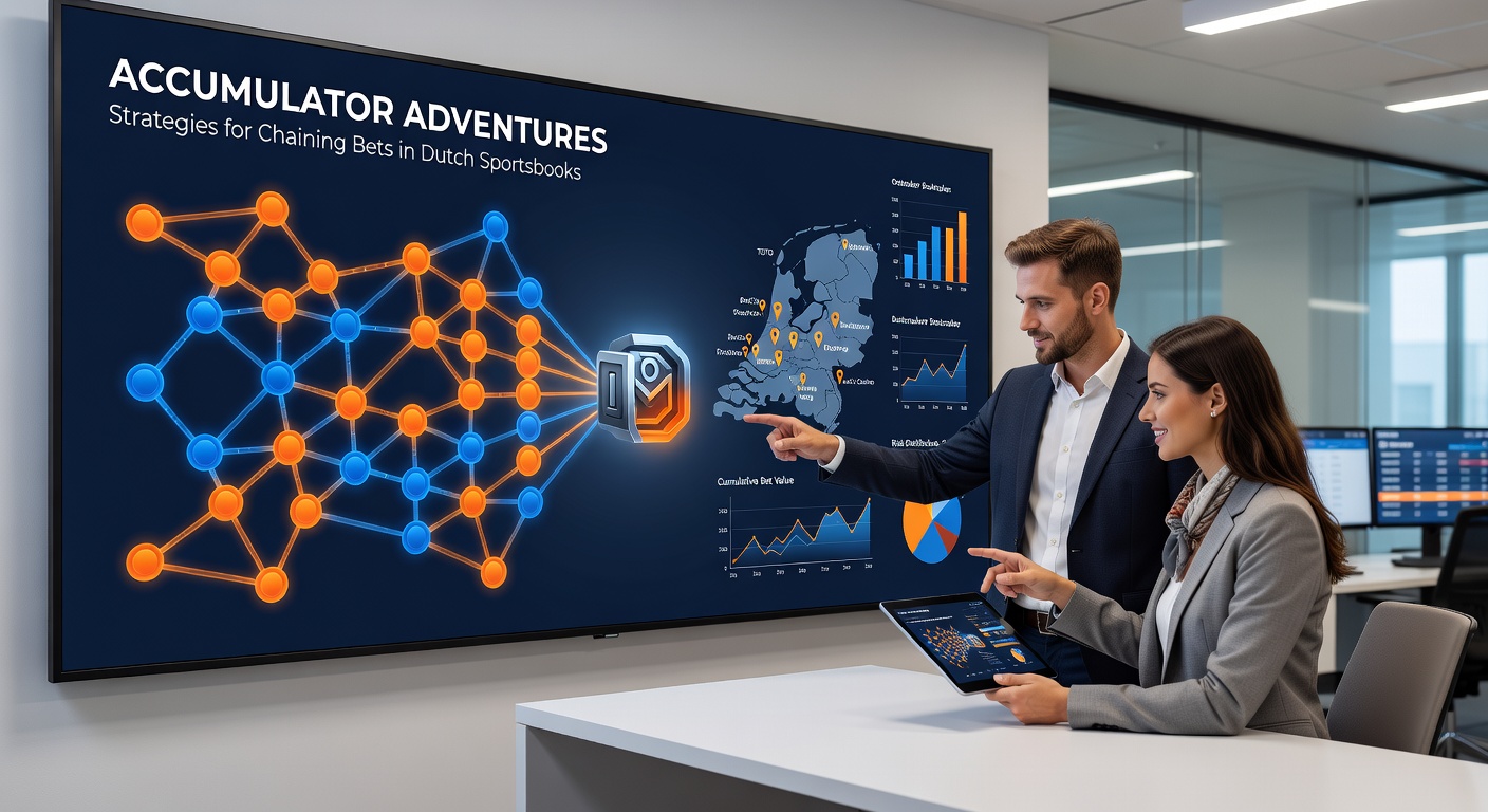 Grafiek met stijgende winstcurves van een succesvolle accumulator-keten op een digitaal sportsbook-scherm