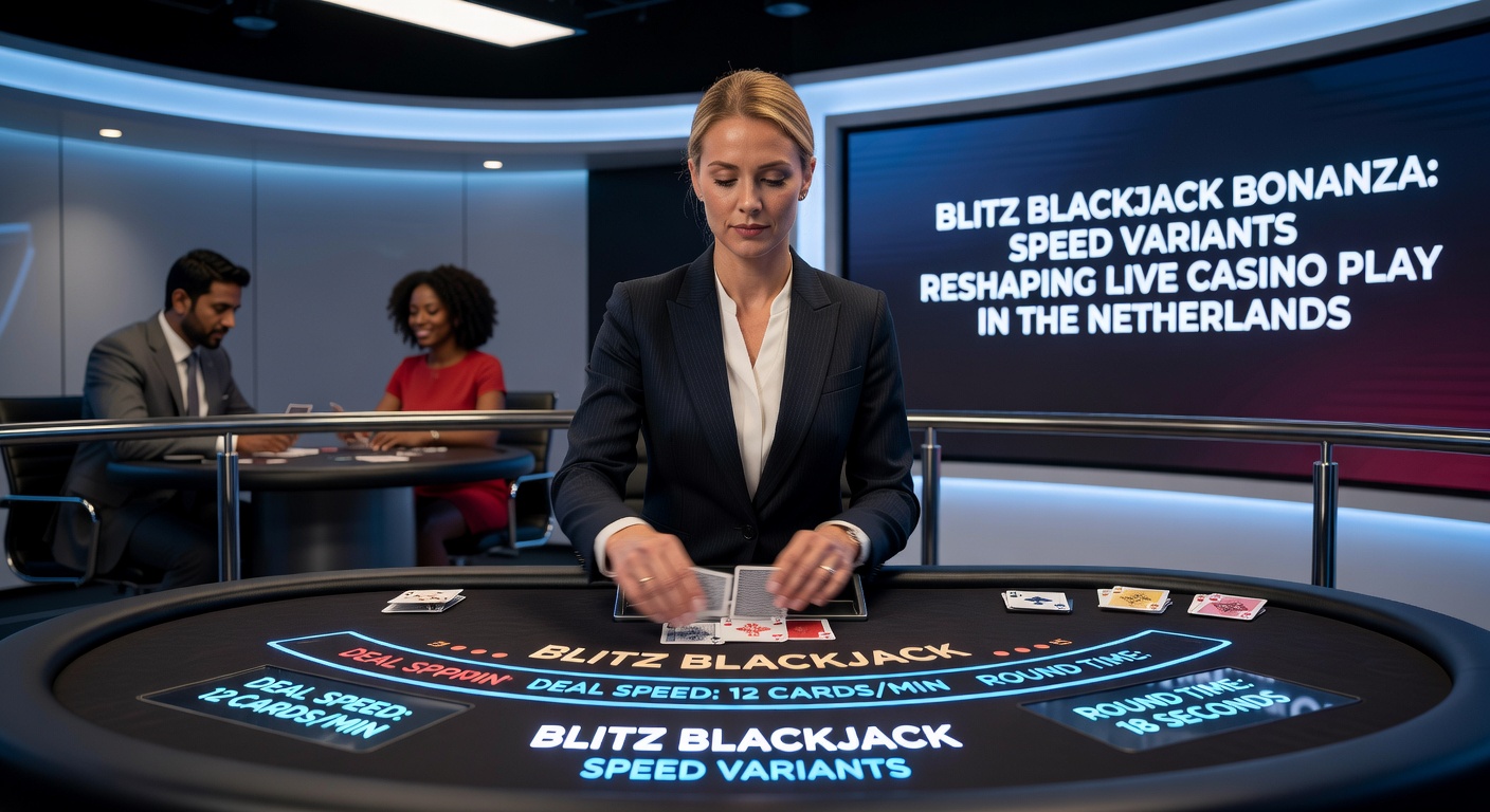 Live dealer bij een Blitz Blackjack tafel met snelle kaarten en digitale interface in een Nederlands online casino