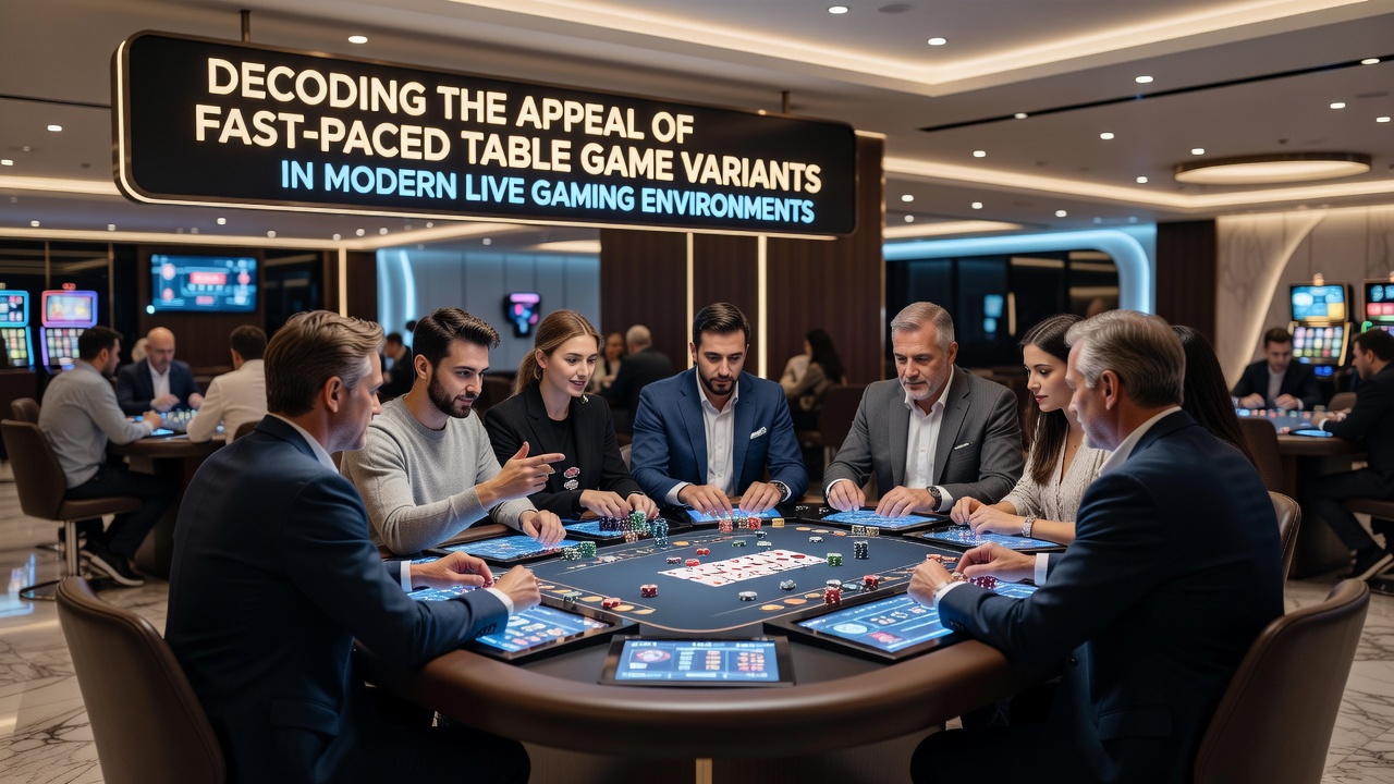 Overzicht van een live casino vloer met meerdere snelle roulette en blackjack tafels, spelers die via schermen meespelen en dealers die versnelde handelingen uitvoeren