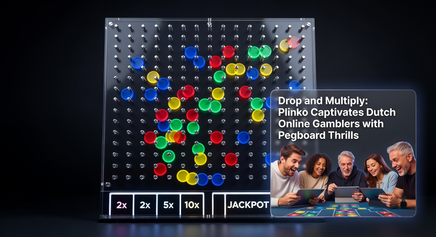 Plinko Drop en Vermenigvuldig spel in actie op een Nederlands online casino platform, met een bal die door pegs valt en multipliers oplicht