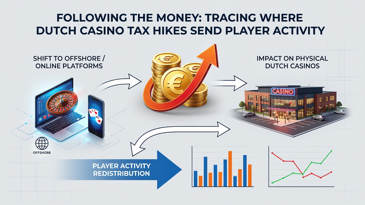 Illustratie van geldstromen en spelerbewegingen in de Nederlandse casinomarkt na belastingwijzigingen