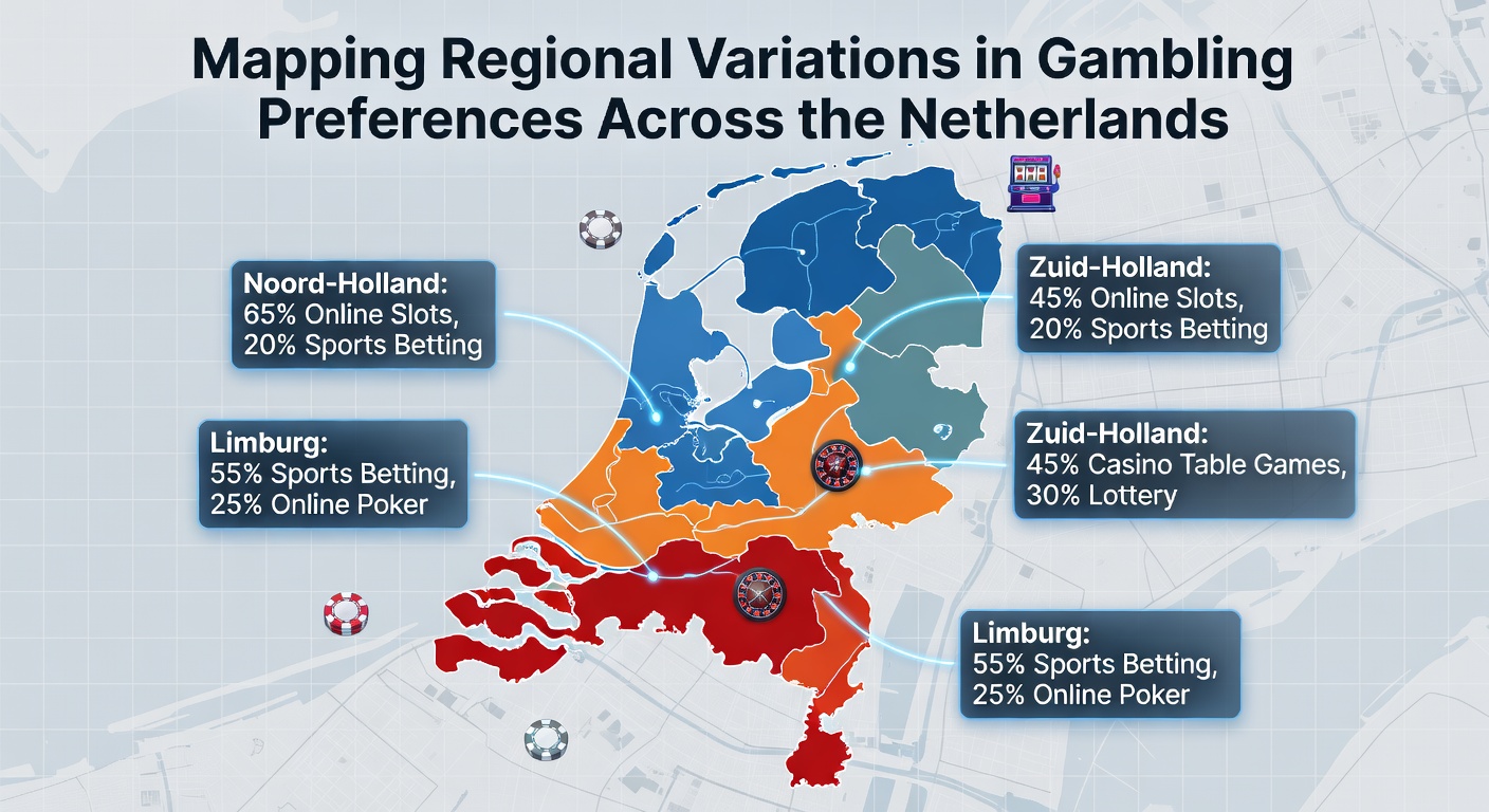 Kaart van Nederland met regionale gokvoorkeuren en data-analyse
