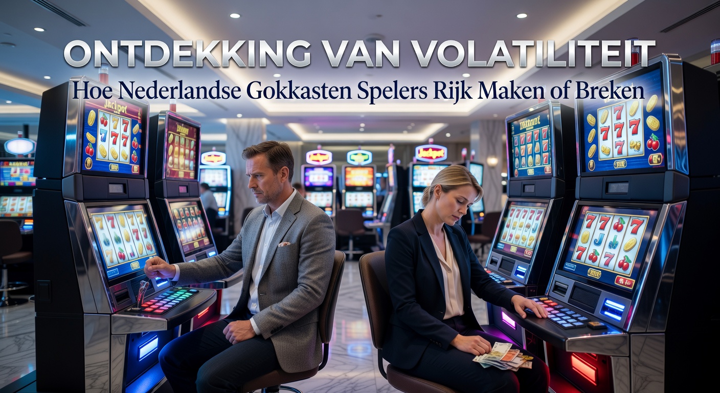 Gokkast met draaiende rollen en explosieve winsten in een Nederlands casino, symboliserend de hoge volatiliteit die spelers rijk kan maken