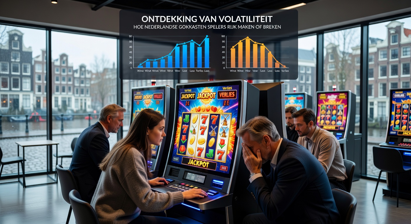 Grafiek met volatiliteitcurves van populaire Nederlandse gokkasten, toonhoogte-en-dal van winsten en verliezen in een casino-omgeving