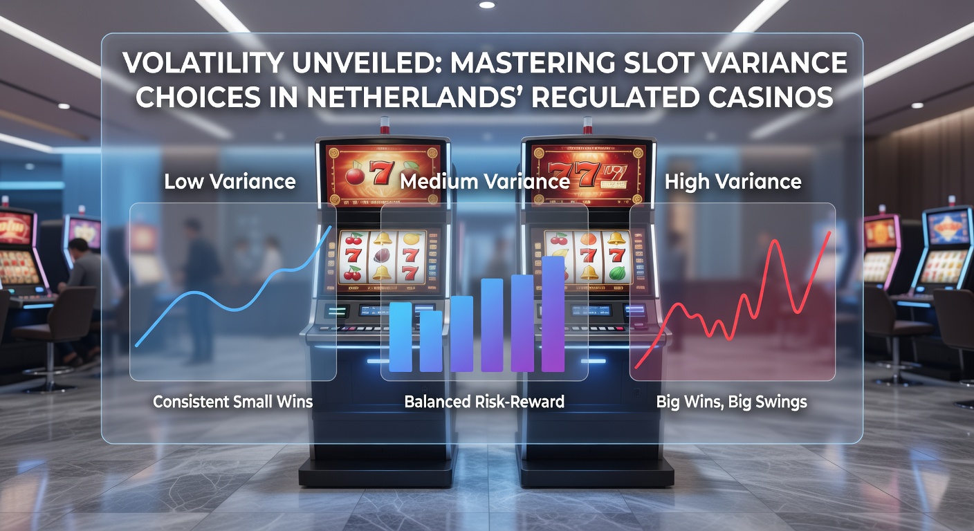 Slotmachine-schermen tonen volatiliteitsniveaus met bonussen en winlijnen in een Nederlands online casino